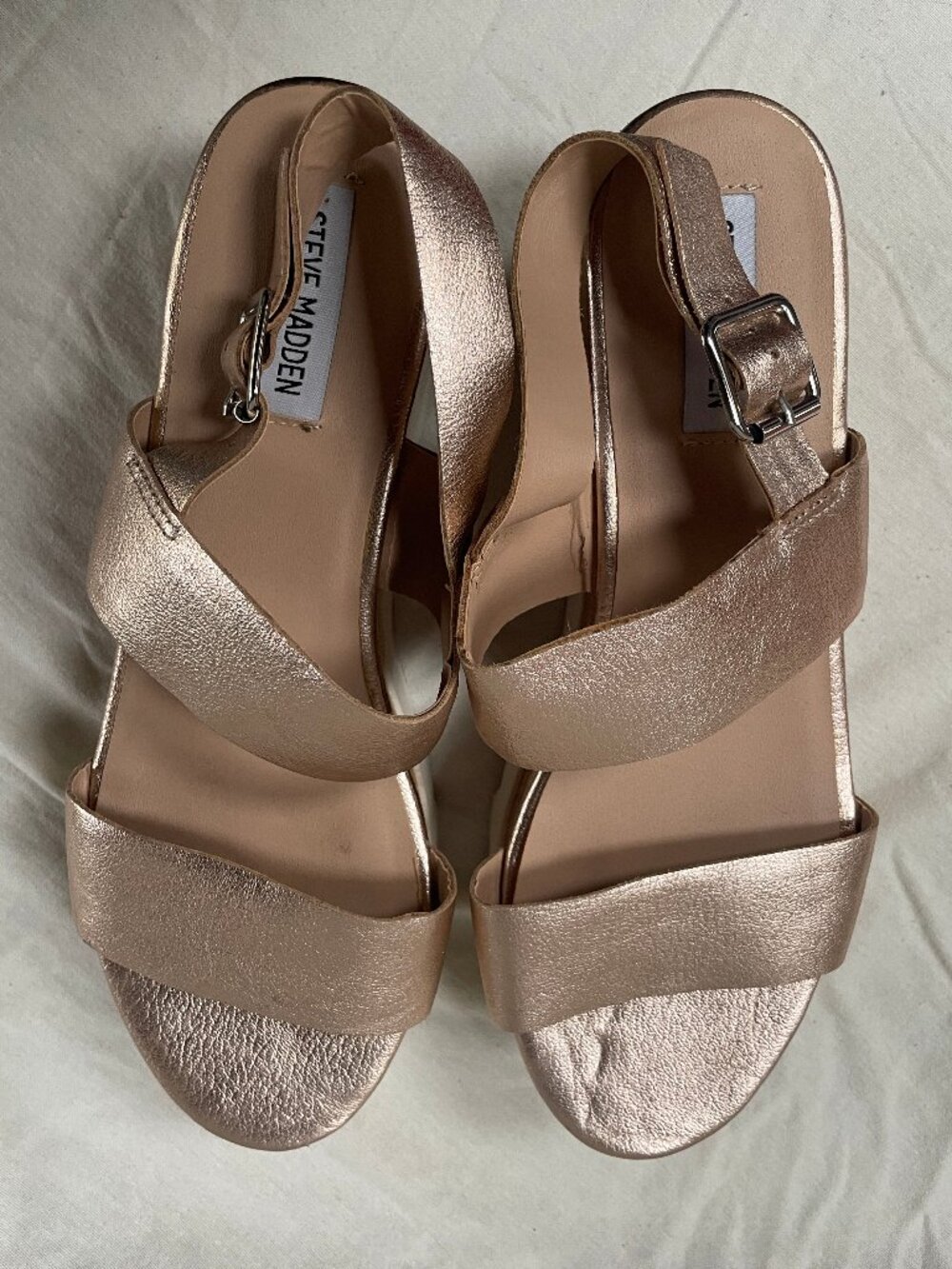Steve Madden Krista Rose Gold Metallic Cork Platform Wedge Sandals Size 9